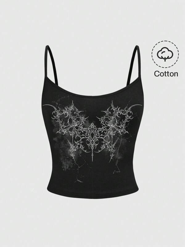 ROMWE Grunge Punk Maiou sexy cu imprimeu de cactus Y2K, vopsit în stil Tie-Dye, pentru femei, vară la festivaluri de muzică