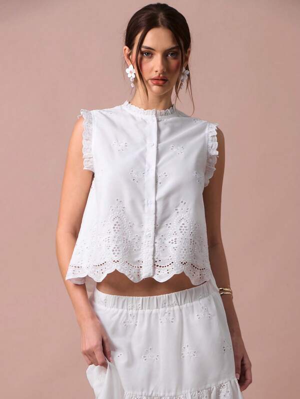 Enchnt Spring/Summer Romantic Women's White Casual Hollow-Out Embroidery Cami Top, Casual&Comfortable For Birthday&Holiday Party&Sweet Date&Daily Commuting&Vacation& Graduation Party,Summer Versatile Outfits For Women,Concert Outfit Women,Vestidos De Fiesta Elegantes,Bohemian Clothes
