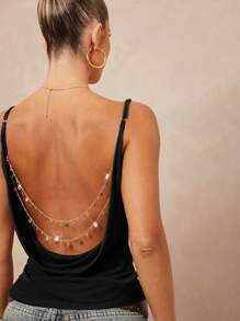 Lumalex 低胸金属链装饰露背吊带背心，腰部收紧 - 黑色 - 查看 4