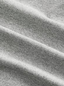 SHEIN MOD Áo nữ màu xám cổ tròn xếp ly với họa tiết chữ đính đá. - Xám - Xem 4