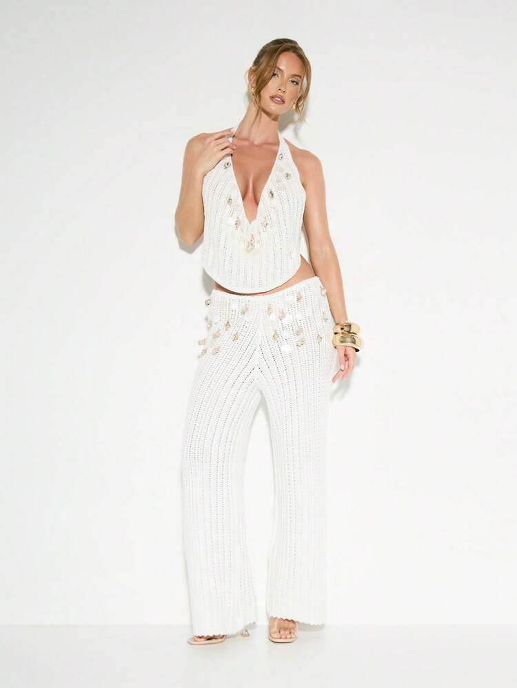 KIZN Pantalon pull avec design palazzo à jambes larges en crochet