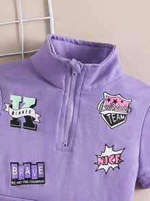 SHEIN Young Girl' Printed Front A-Line Dress, Fashion Spring & Summer - Purple - View 3