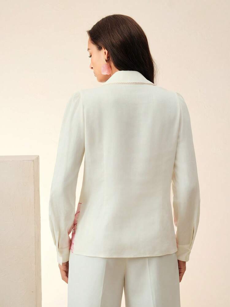 Women's Fashionable Embroidered Long Sleeve Collared Shirt