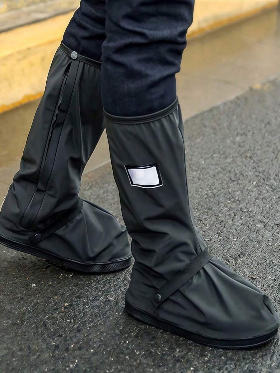 1 双黑色可折叠便携式雨鞋套，防滑防水高帮鞋套，多种尺寸适合户外、学校、办公室、家庭、旅行、骑自行车、雨天鞋子存放