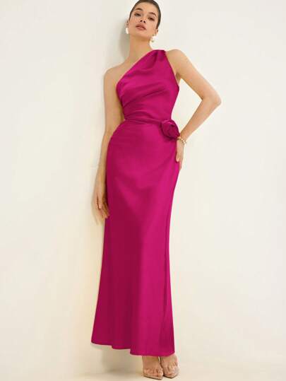 Aveloria Rosie Romantic Party Lightweight Chiffon Dress With Asymmetrical Neck, Waist Ruching Design, Fitted Waist, Collared Neck Tie Detail, Maxi Sleeveless For Women