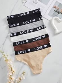 SHEIN Set de lenjerie intimă pentru femei, cu imprimeu multicolor și nervuri, din material moale, pentru ținute casual - Multicolor - Vizualizare 2