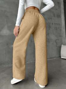 SHEIN Cottnline Damskie spodnie dresowe w jednolitym kolorze ze ściągaczem i prostymi nogawkami - Wielbłąd - Zobacz 2