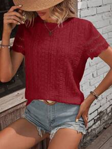 EMERY ROSE Camiseta con bordado con ojal con encaje en contraste - Burdeos - Ver 4