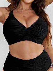 Swim Vcay Plus Size Women Bikini Top With Adjustable Straps, Comfortable & Soft Material, Versatile For Beach, Swimming, Summer Vacation - Black - View 6