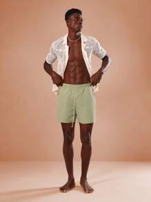 SUMWON Premium Beach Shorts Quick Drying Drawstring Waist Swim Trunks Side Split Holiday Resort Wear Summer Pool Shorts Mid Length Elastic Band Casual Relaxed Fit Shorts - Yellow - View 2