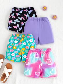 4件套女童扎染短裤套装，包含扎染蝴蝶、花朵印花和纯色款式，适合夏季户外活动和日常穿着，是夏季度假的理想之选。 - 彩色 - 查看 2