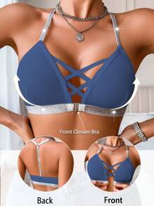 Snug Zone 1 件女士前扣罗纹无钢圈文胸 - 藍色 - 查看 5