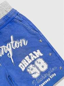 ROMWE MEN Prep Men's Letter Print Drawstring Waist Pocket Casual Shorts - Multicolor - View 3