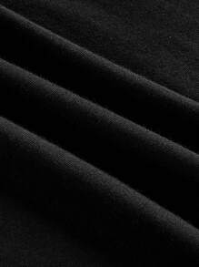 SHEIN BASICS Conjunto de camiseta y top de punto de cuello en V de unicolor, informal, talla grande - Negro - Ver 4