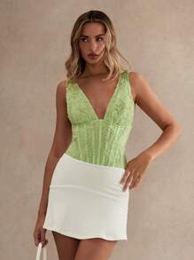 Glamine Women's Elegant 3D Floral Decor Sleeveless Corset  Bodysuit, Summer,Bodysuits For Wome,Summer Outfits For Women,Corset Bodysuit For Women, Lace Bodysuit, Green Bodysuit