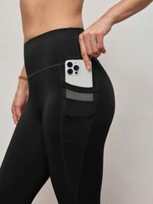 Activina Workout Leggings Seamless Tummy Control Mesh Insert Compression Tights With Side Phone Pocket Yoga Women Pants