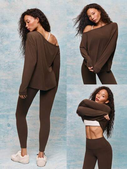 TENCEL™ Modal Drift Off Lightweight Silky Smooth Asymmetrical Off Shoulder Long Sleeve Active Top Low-Impact Yoga Pilates Gym Studio Daily Casual Wear
