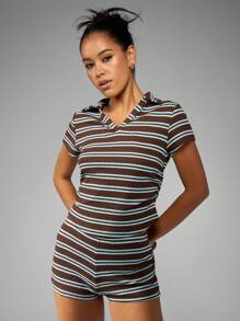 MISSGUIDED 复古条纹 Polo 衫套装夏季时尚度假针织两件套休闲装假日海滩派对休闲装 - 彩色 - 查看 6