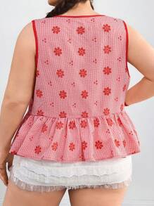 SHEIN CURVE+ 大码女式无袖休闲系带衬衫，时尚，适合夏季