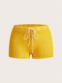 Amplova Quần short mini họa tiết ren màu tương phản cạp thấp dành cho nữ - Màu vàng - Xem 1