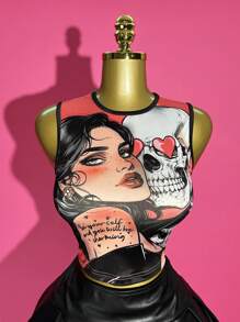 Slaydiva 2025 Sommer Neue Musikfestival, Geburtstags Party, Abschluss Saison Studenten, Alltägliches Tragen, Virale, Damen Wellenprint Ärmelloses Figurbetontes Crop Trägershirt