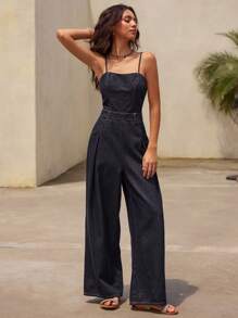 DAZY Casual Street Fashion Minimalist Outdoor Women Denim Jumpsuits - Blue - View 4