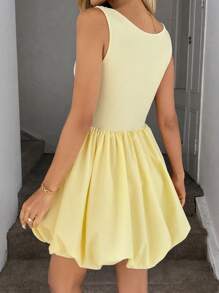 SHEIN LUNE Light Yellow Cute Bubble Skirt For Women, Spring/Summer Sundresses For Vacation - Yellow - View 2
