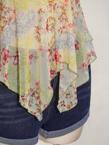 SHEIN ICON 大码女式夏季休闲荷叶边不对称下摆蝴蝶结挂脖上衣 - 彩色 - 查看 7