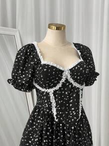 Sweetra Robe de vacances sexy et élégante avec bordure en dentelle de grande taille - Noir - Voir 5