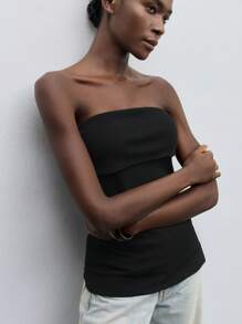 Maija 1pc Women Sleeveless Solid Black Side Zip Crop Top With Split Hem