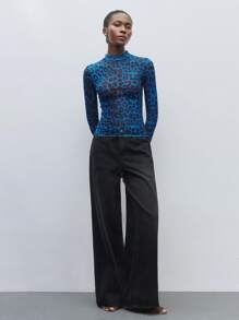 Maija Leopard Print Mesh Top Without Bra,Autumn Outfits For Women, Christmas Women's Clothing - Blue - View 3