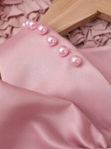 SHEIN 2 件套新生儿女童珍珠风格连衣裙配玫瑰花头带婴儿拍照服装婴儿 1 个月 100 天拍照服装