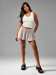 MISSGUIDED Celana Pendek Musim Panas Bergaris dengan Tali Serut, Pakaian Santai, Kaki Lebar, Pinggang Elastis, Cocok untuk Pantai, Resor, Liburan, dan Gaya Longgar. - MultiWarna - View 6