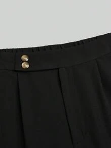 Elenzga Plus Size Women's Solid Color High Waist Pleated Wide Leg Loose Pants, Exquisite And Elegant Style Fall Cloth For Women