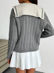 EURMUSE Women Cable Knit Pattern Front Button Chunky Cardigan,Long Cardigans Woman,Petite Cardigans,Cardigans - Grey - View 6