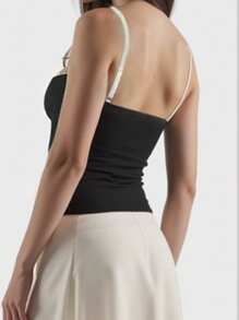 INAWLY Women's Contrast Lace Contrast Color Fitted Elegant Camisole - Black - View 3