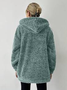 EURMUSE Women's Hooded Drawstring Zipper Letter Print Long Sleeve Fashionable Jacket - Mint Green - View 2
