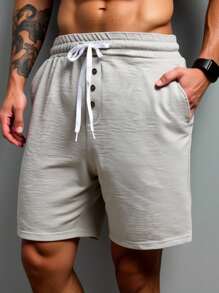 Manfinity Homme Shorts de playa de talla grande para hombre con bolsillo liso y cordón en la cintura, adecuados para el verano