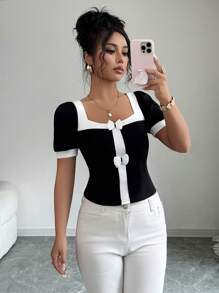 Elenzga Elegant Summer Vacation T-Shirt For Ladies - Black - View 6