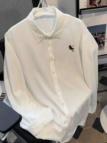 新款时尚宽松休闲马刺绣长袖男士衬衫，秋季