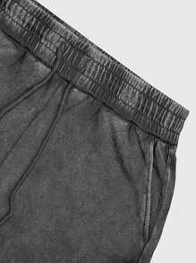 ROMWE MEN Street Life Shorts casuais masculinos com strass e decoração de patch, cordão e bolsos na cintura - Preto - Ver 4