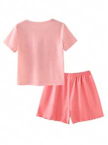 2 件套年轻女孩优雅花卉印花短袖 T 恤上衣和短裤套装，休闲舒适女孩夏季套装夏装套装青少年夏季服装套装女孩夏季服装女孩夏季服装花朵套装夏季服装儿童女孩夏季服装女孩度假服装青少年服装套装 - 粉色 - 查看 2