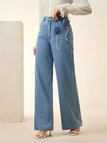 Anewsta Fashionable Women's Straight Leg Heavy-Duty Denim Jeans - Blue - View 6