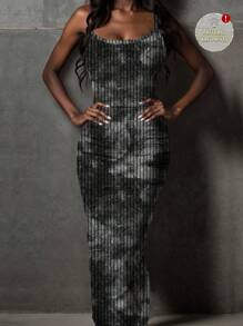 Attitoon 休闲简约扎染图案印花修身长裙，适合夏季