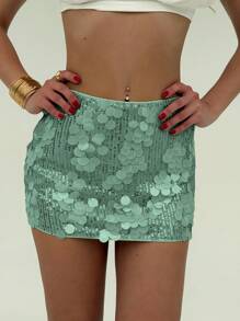Aloruh 音乐节闪亮低腰亮片装饰迷你裙，适合年轻女性，百搭 - 綠色 - 查看 4