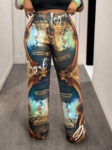 Slaydiva 2025New Arrivals Music Festival Vacation Resort Women's Full-Length Floral Print Pattern Resort Wide Leg Pants Printed Palazzo Pants Women Printed Wide Leg Pants Renaissance Print Pants Y2k Palazzo Pants Y2k Print Pants Birthday Outfits For Women - Multicolor - View 3