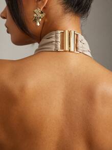 Hauture Old Money Sexy Business Casual Cross Halter Neck Backless Tank Top For Women – Elegant Buckle And Tie Detail Blouse, Minimalist Office Sleeveless Top, Chic Formal Open Back Waistcoat