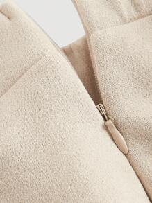 SHEIN MOD 杏色高腰条纹装饰侧开衩直筒裙 - 杏色 - 查看 3