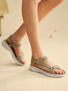 Women's Sports Sandals Round Toe Hook And Loop Thick Sole Breathable Material - Apricot - View 6