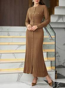 Modelyn Đầm len dài cổ tròn thanh lịch cho nữ - màu nâu - Xem 5
